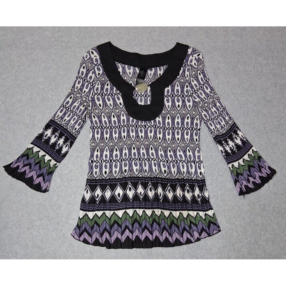 Petite Sophisticate Bell Sleeve Tunic Blouse Size PXS Multicolor Textured Boho